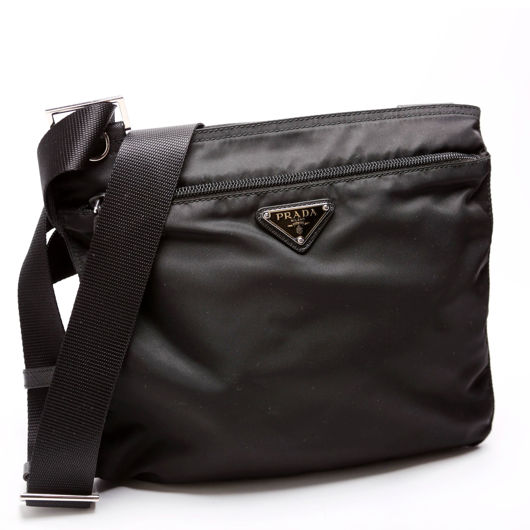Nylon Flat Small Messenger Black