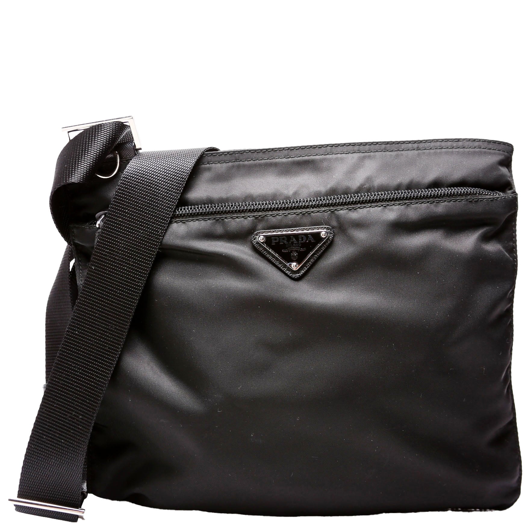 Nylon Flat Small Messenger Black