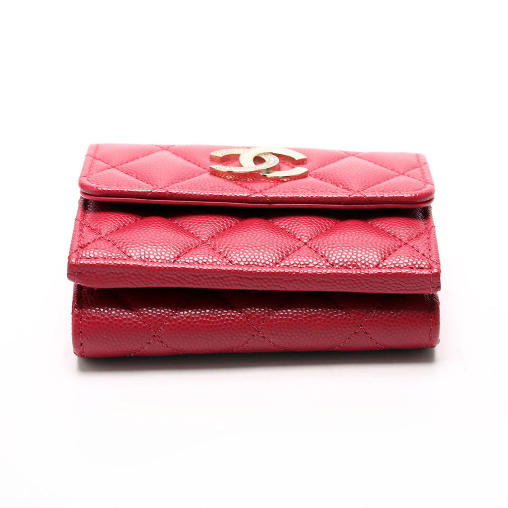 Crystal CC Compact Wallet Caviar Berry