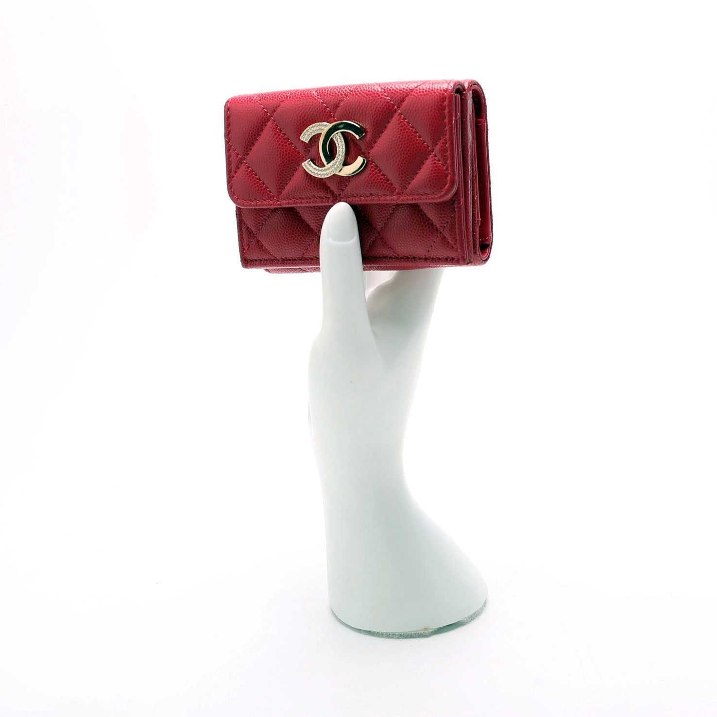 Crystal CC Compact Wallet Caviar Berry