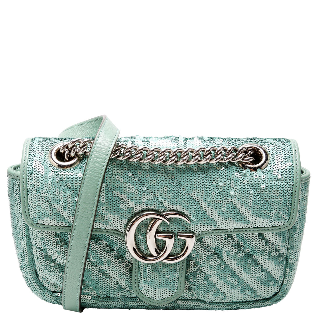 446744 Marmont Sequin Shoulder Mini Flap Teal