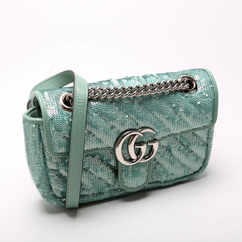 446744 Marmont Sequin Shoulder Mini Flap Teal