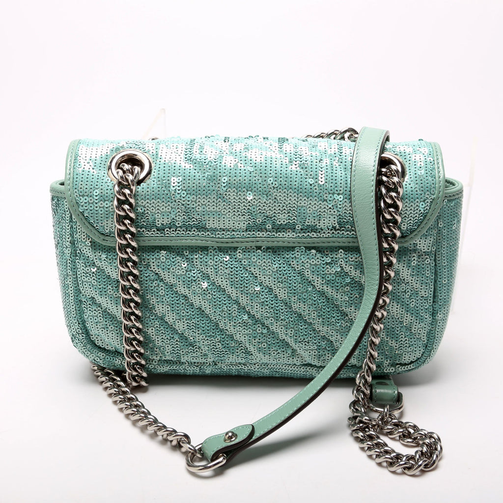 446744 Marmont Sequin Shoulder Mini Flap Teal