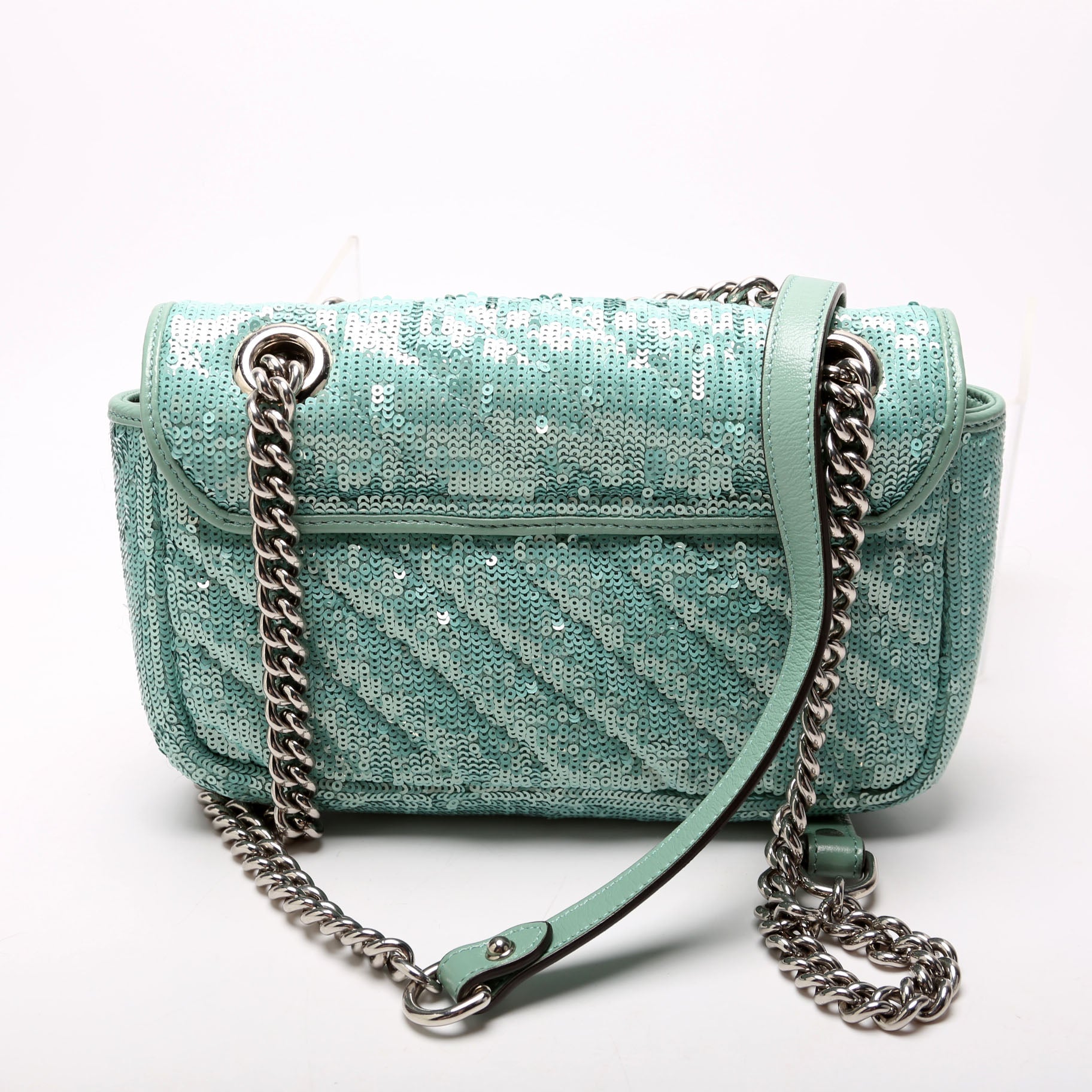 446744 Marmont Sequin Shoulder Mini Flap Teal
