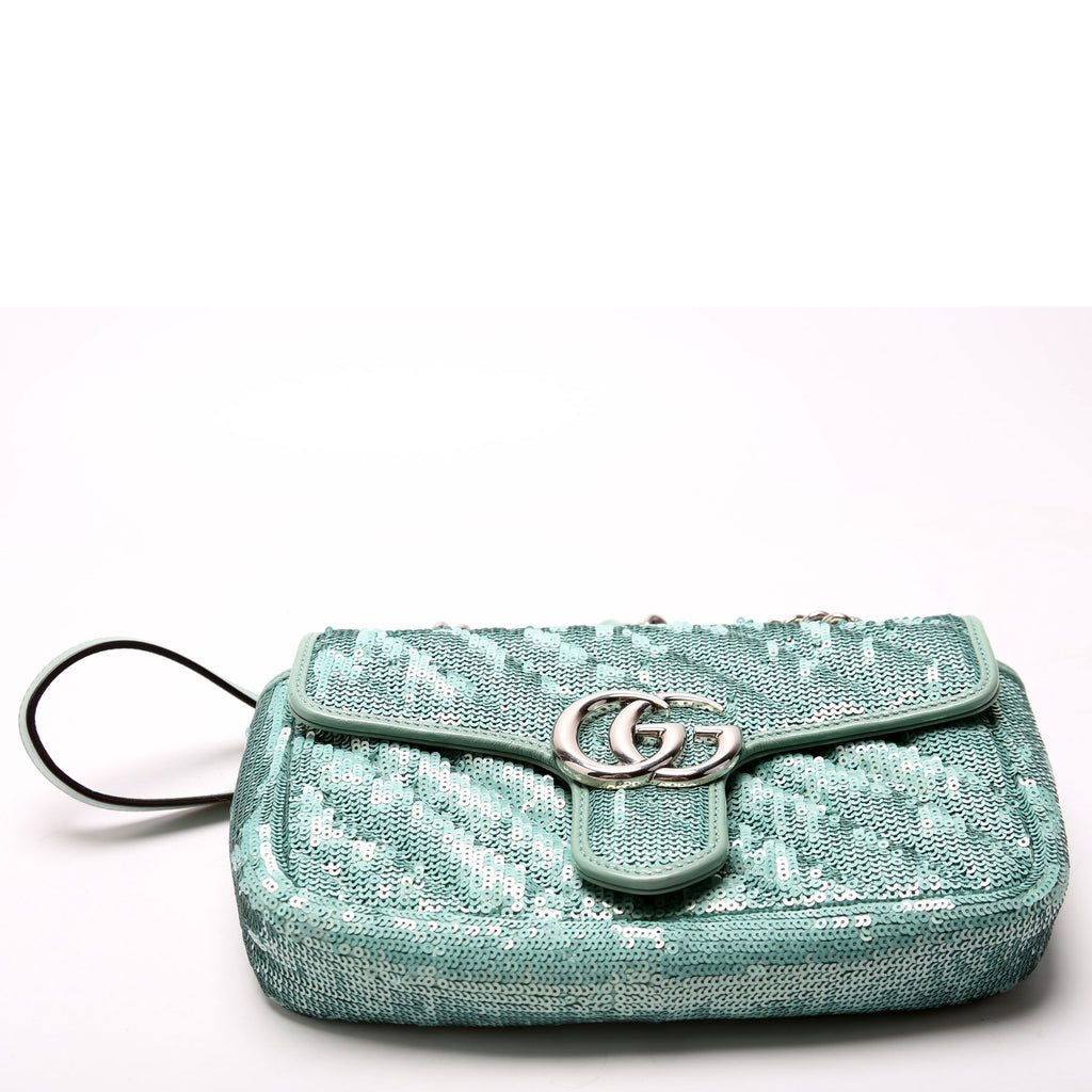 446744 Marmont Sequin Shoulder Mini Flap Teal
