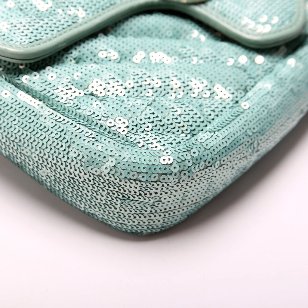 446744 Marmont Sequin Shoulder Mini Flap Teal