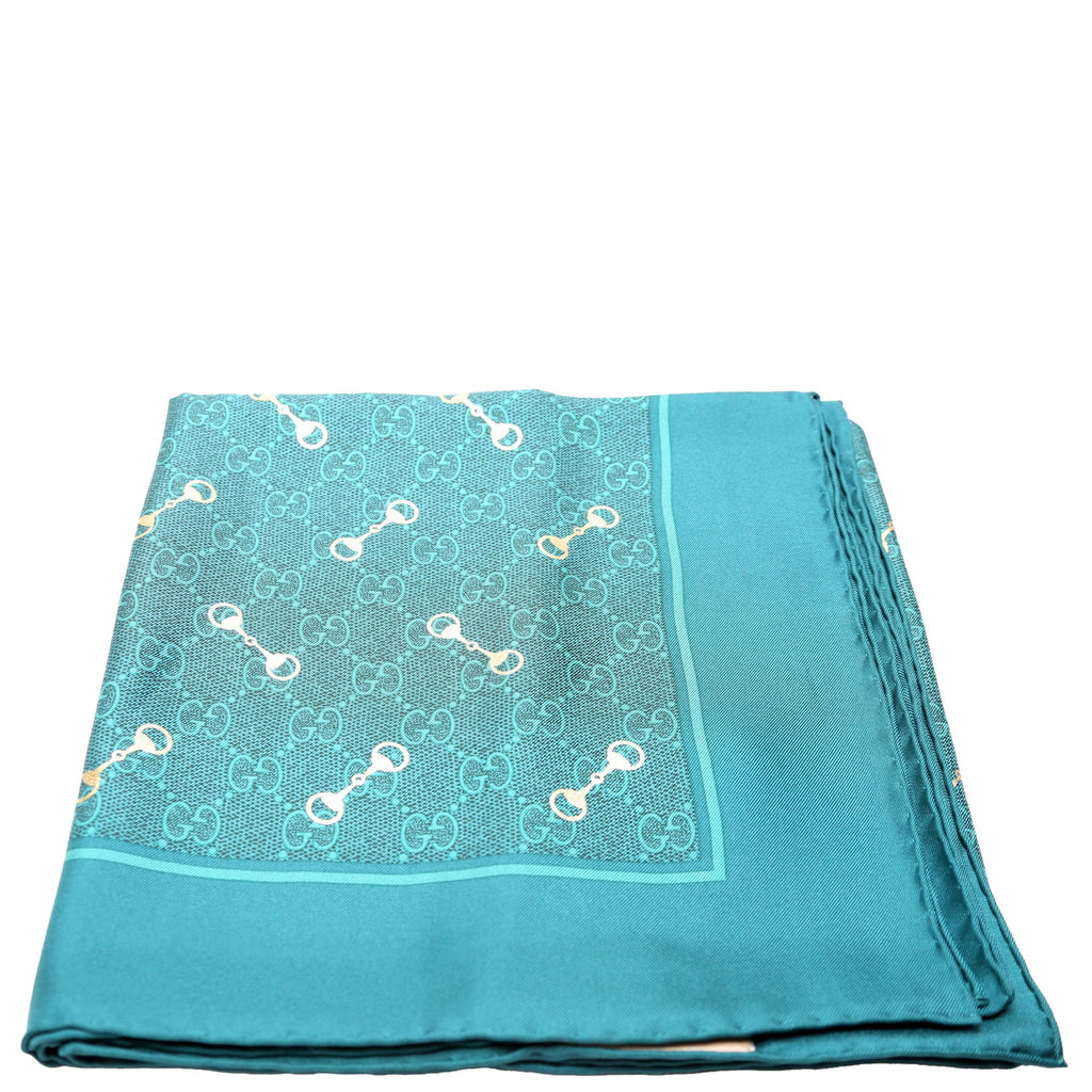 662576 GG With Horsebit Silk Square 90CM Scarf Teal