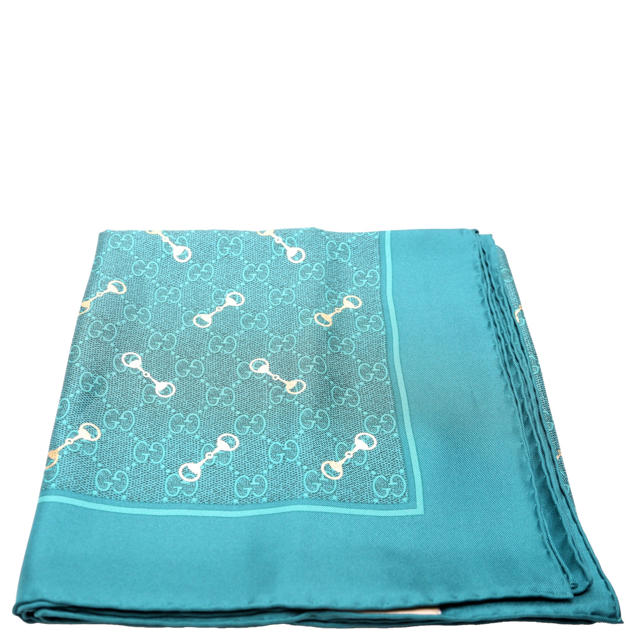 662576 GG With Horsebit Silk Square 90CM Scarf Teal