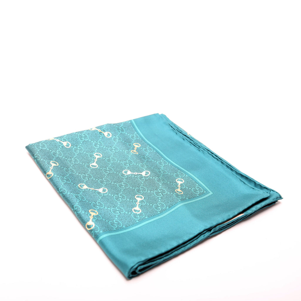 662576 GG With Horsebit Silk Square 90CM Scarf Teal