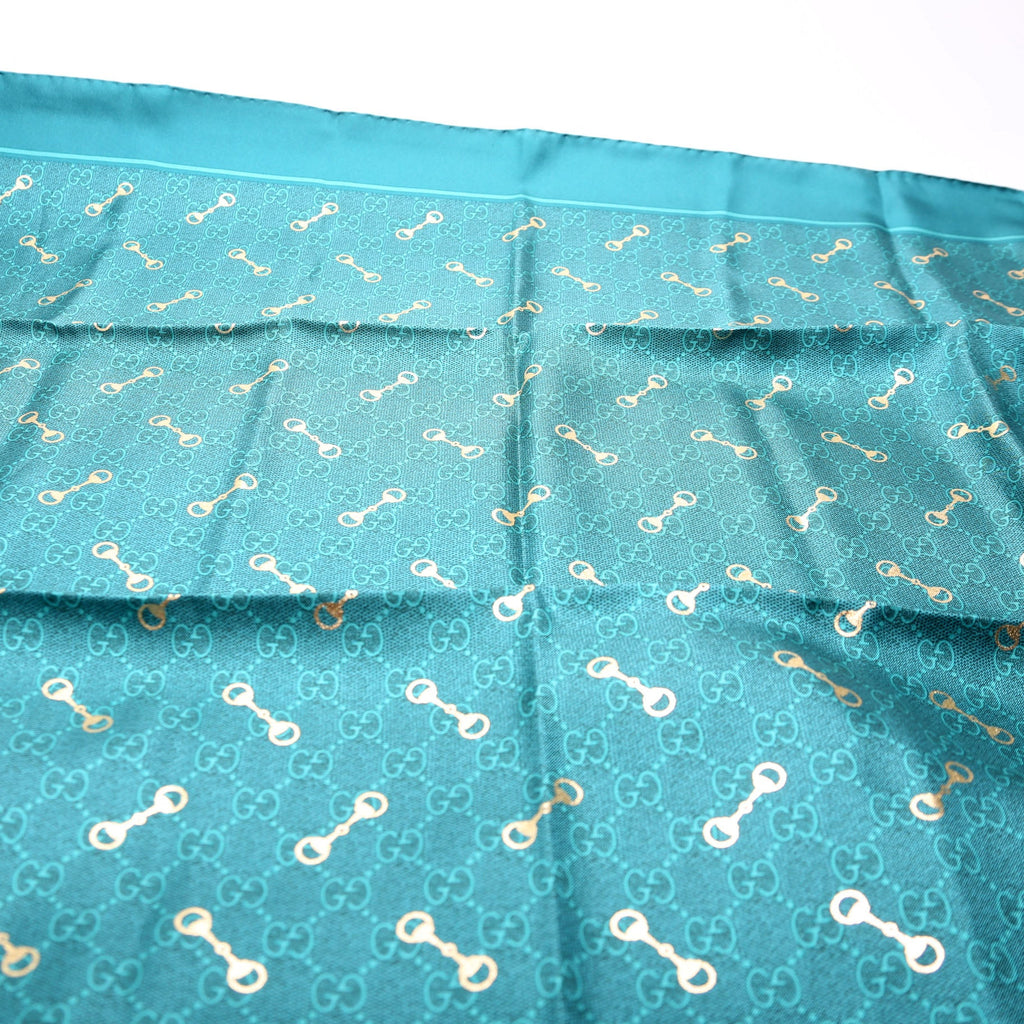 662576 GG With Horsebit Silk Square 90CM Scarf Teal