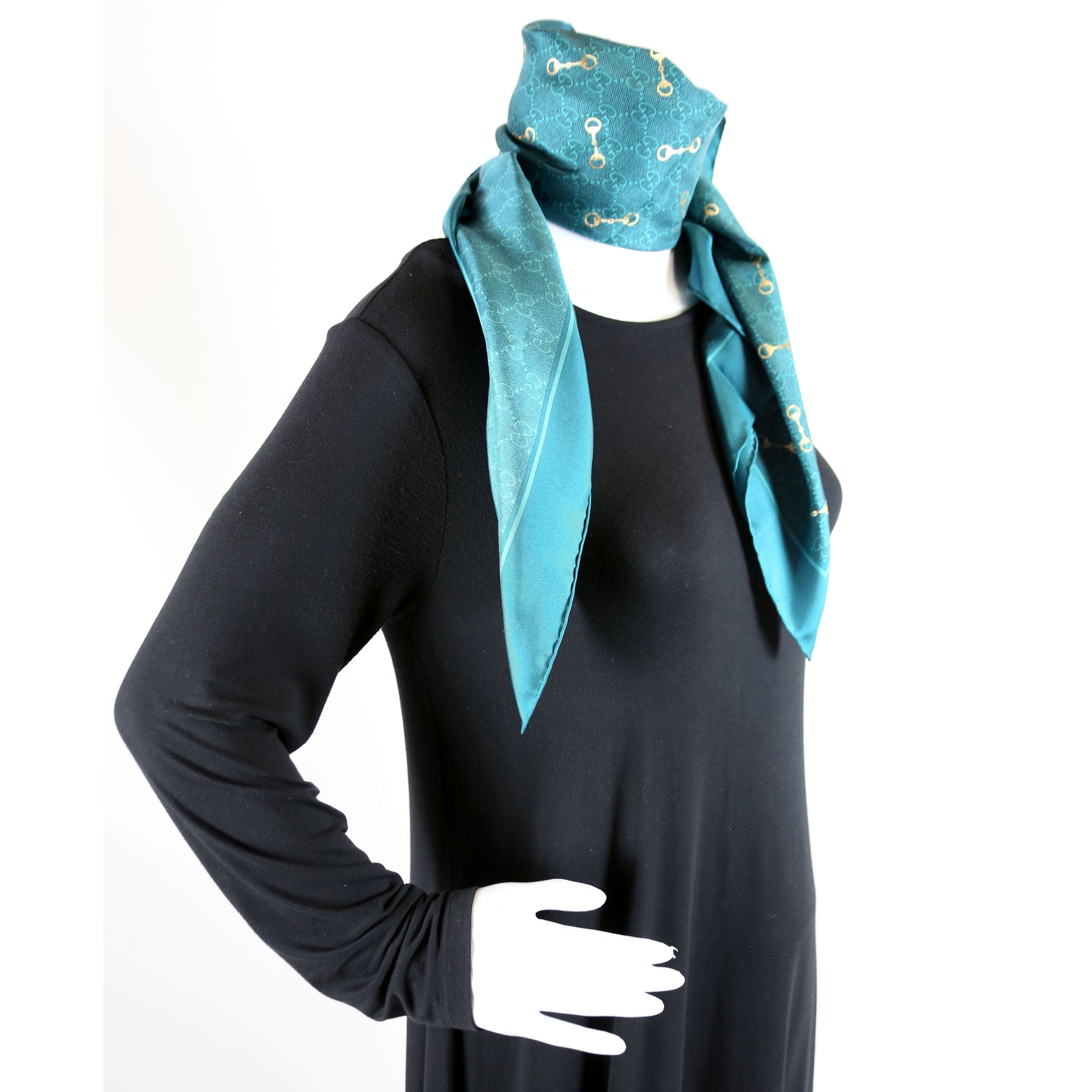 662576 GG With Horsebit Silk Square 90CM Scarf Teal