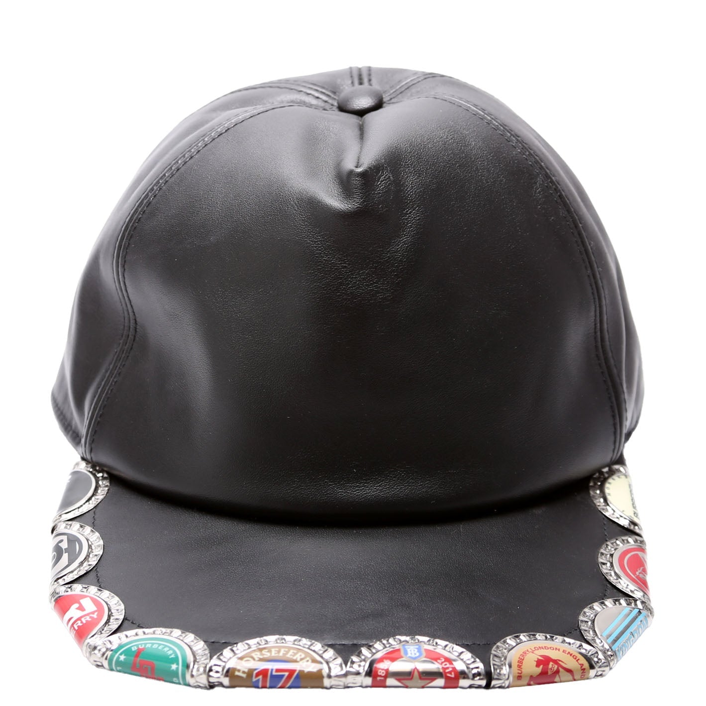 Bottle Cap Detail Leather Snapback Size L