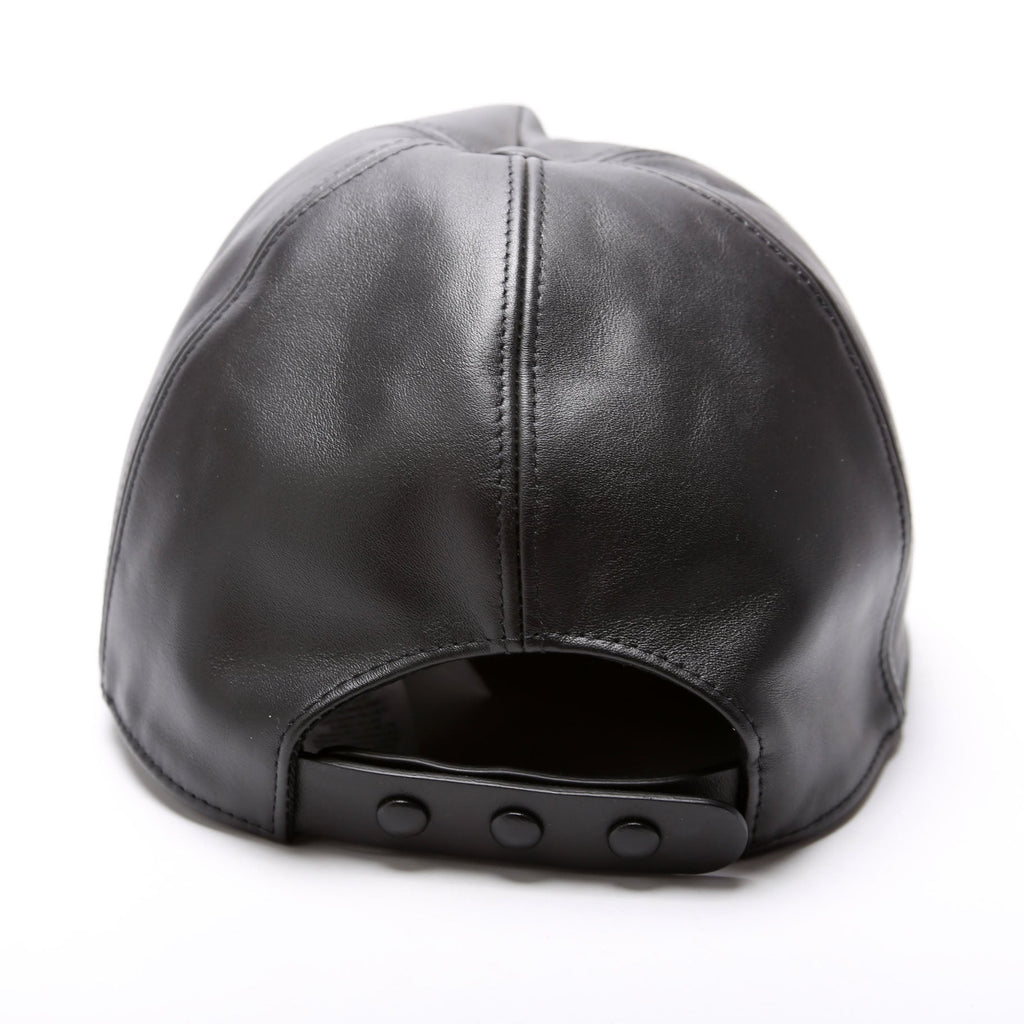 Bottle Cap Detail Leather Snapback Size L