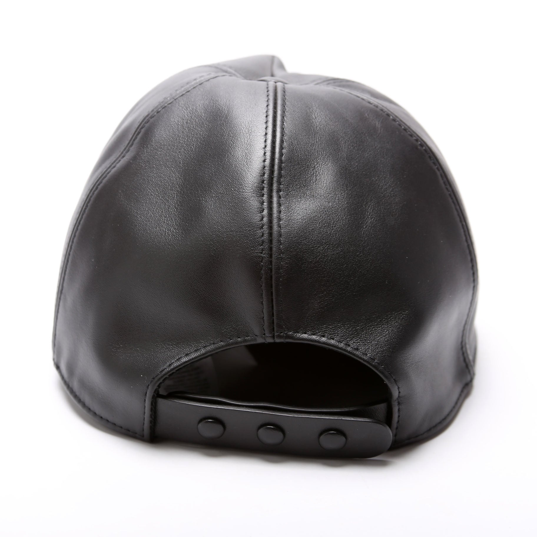 Bottle Cap Detail Leather Snapback Size L