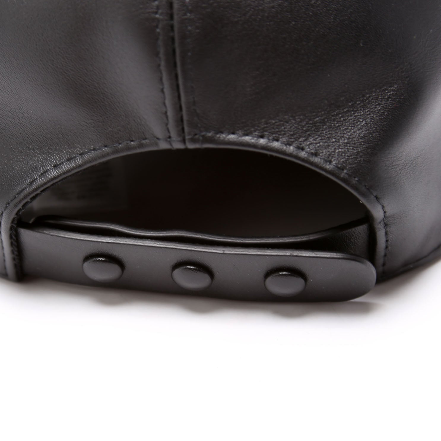 Bottle Cap Detail Leather Snapback Size L
