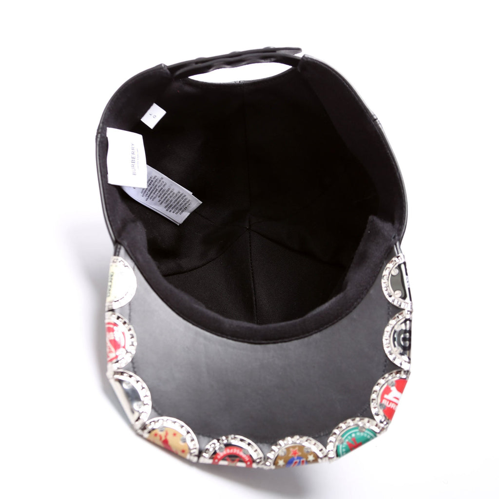 Bottle Cap Detail Leather Snapback Size L