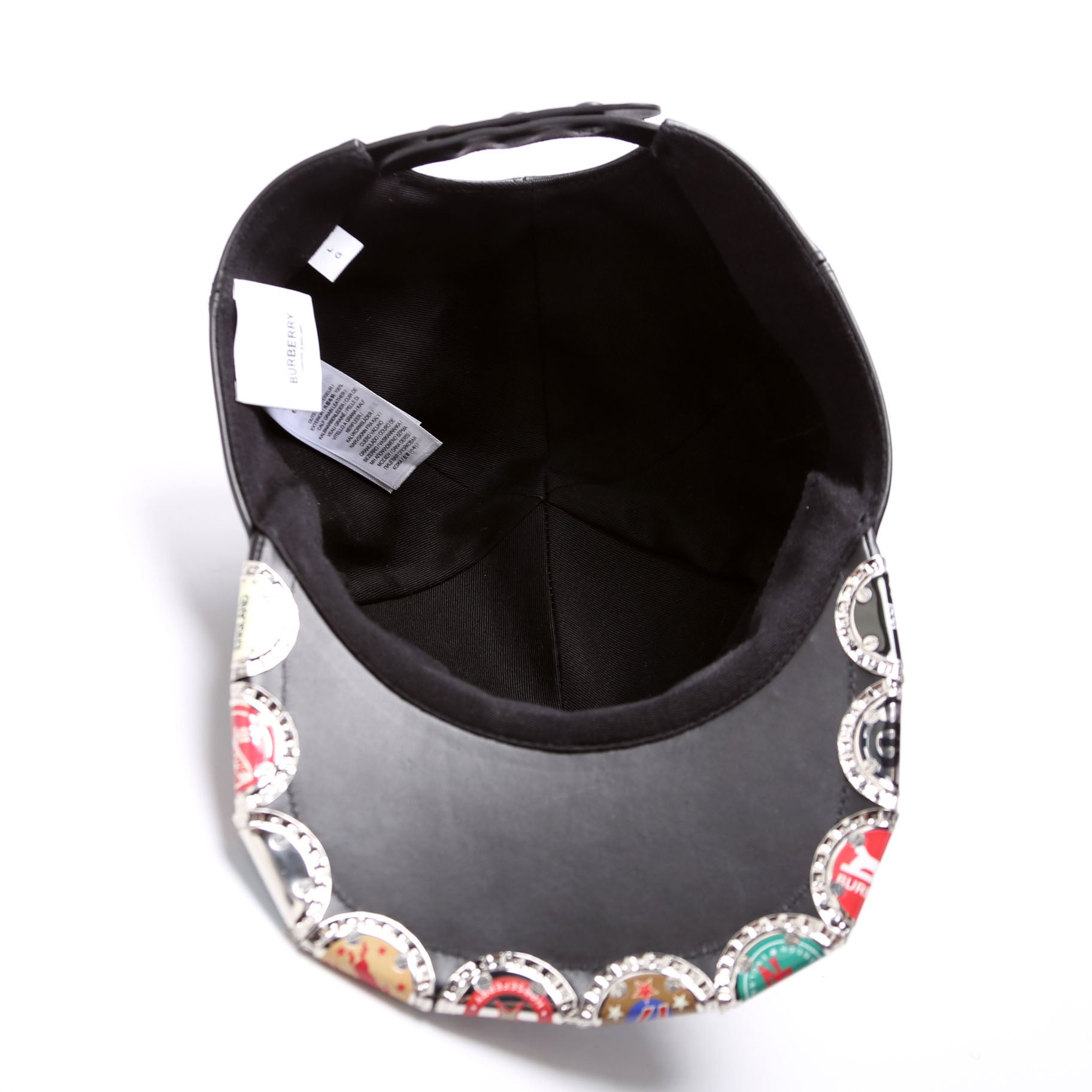 Bottle Cap Detail Leather Snapback Size L