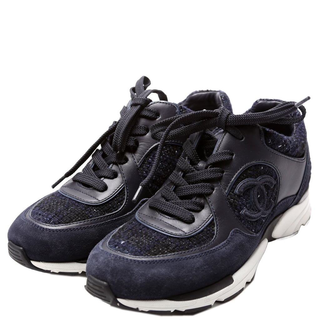 Tweed/Suede CC Trainers Size 38 Navy