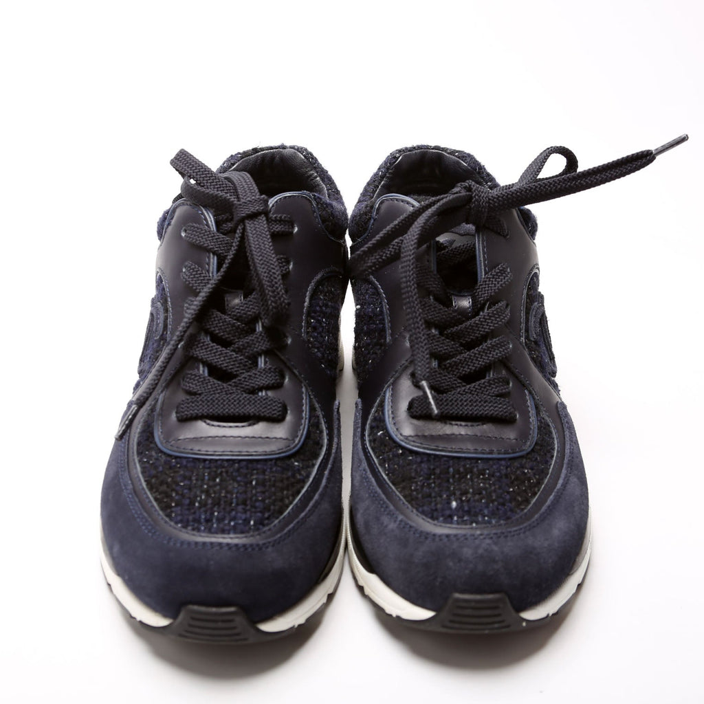 Tweed/Suede CC Trainers Size 38 Navy