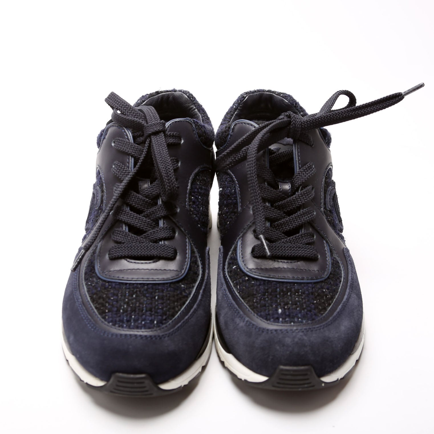 Tweed/Suede CC Trainers Size 38 Navy