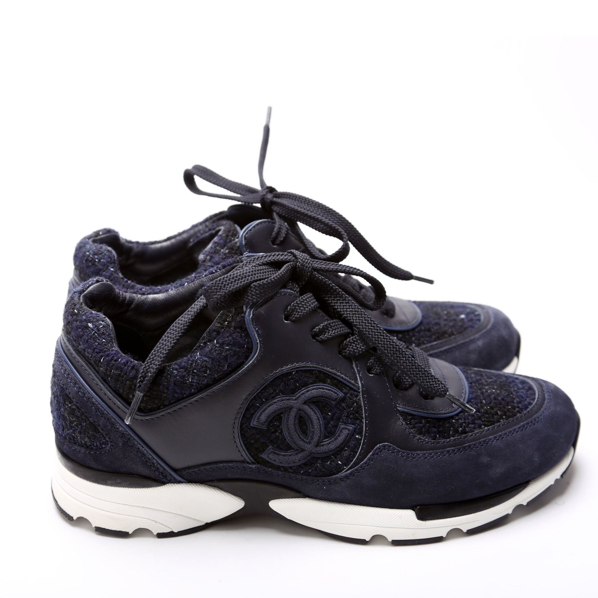 Tweed/Suede CC Trainers Size 38 Navy