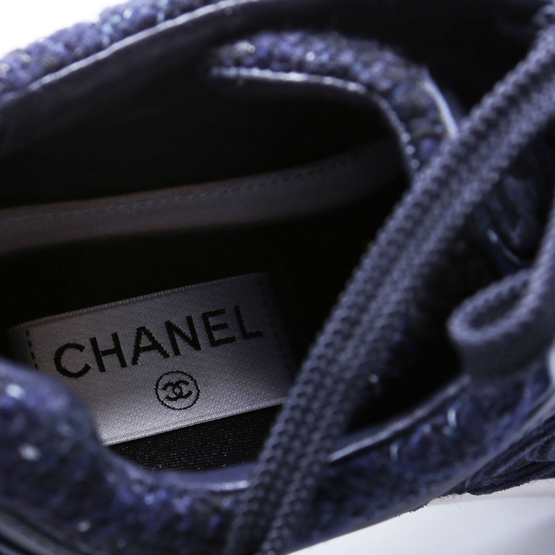 Tweed/Suede CC Trainers Size 38 Navy