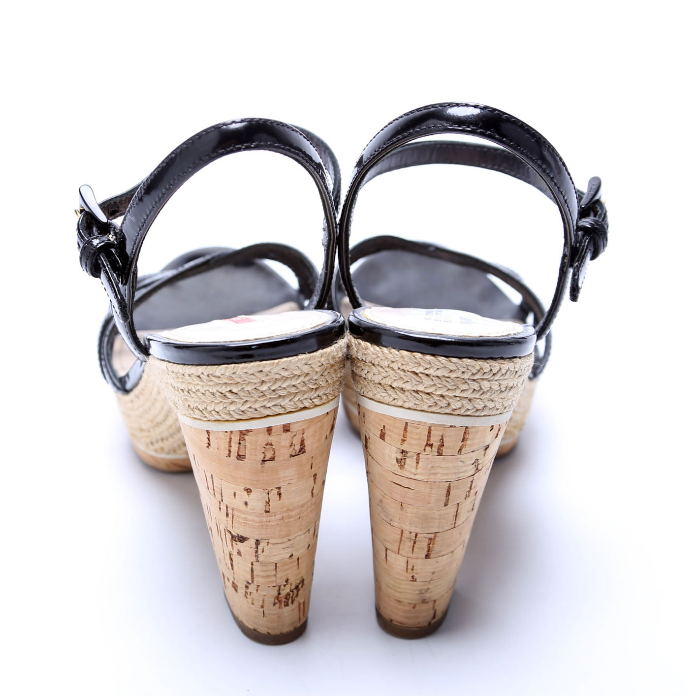 Platform Cork Espadrille Patent Sandal Heels Size 38 Black