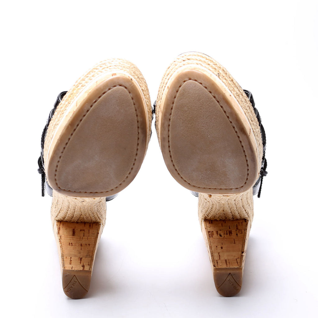 Platform Cork Espadrille Patent Sandal Heels Size 38 Black