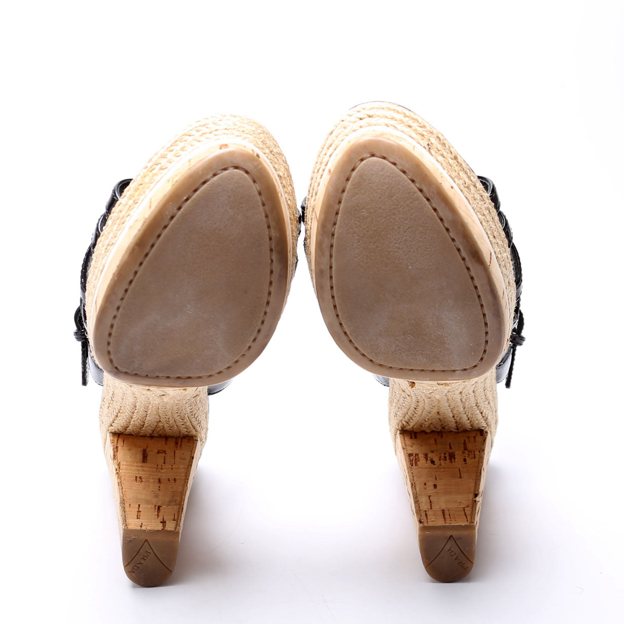 Platform Cork Espadrille Patent Sandal Heels Size 38 Black