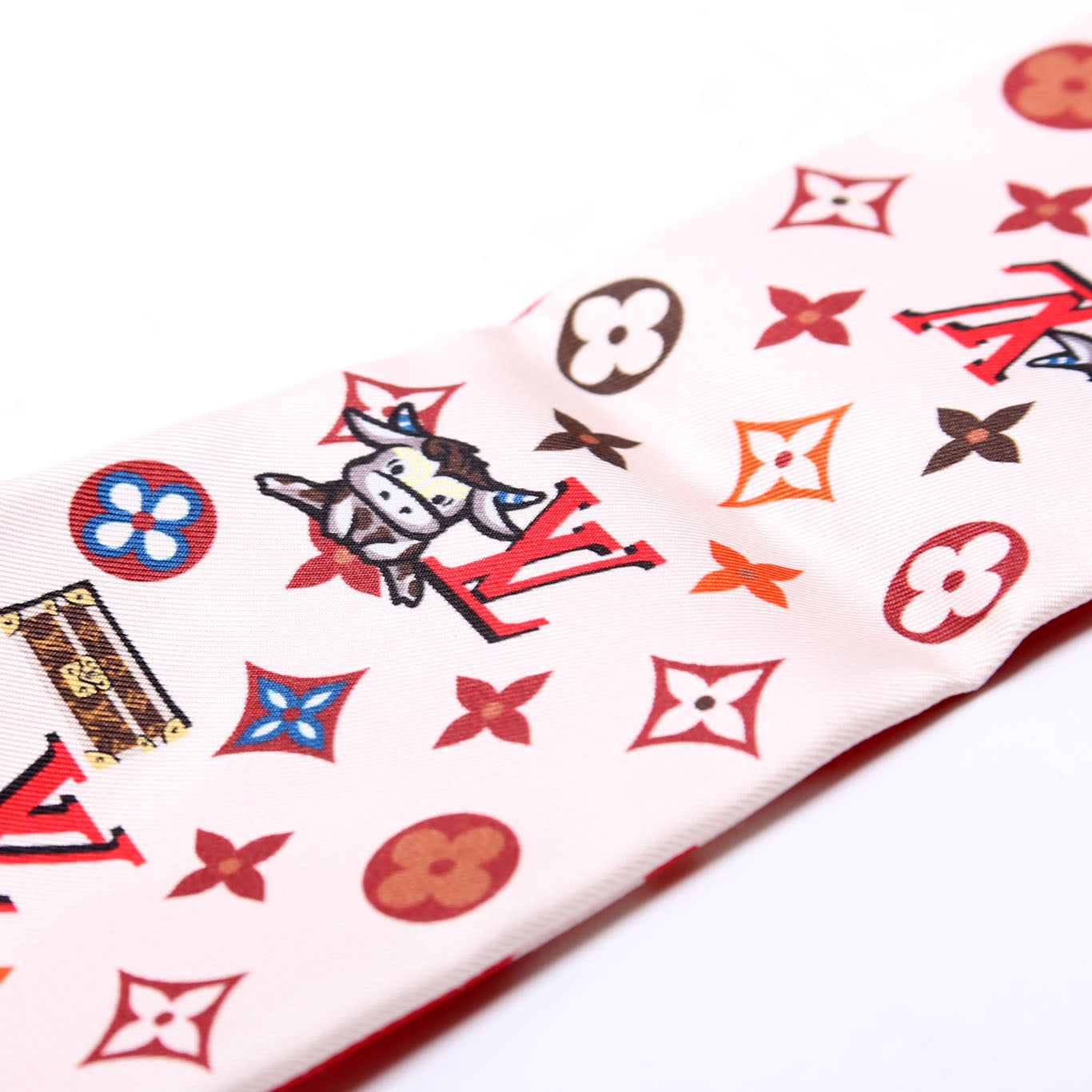 Rodeo Monogram Silk Bandeau Scarf Red