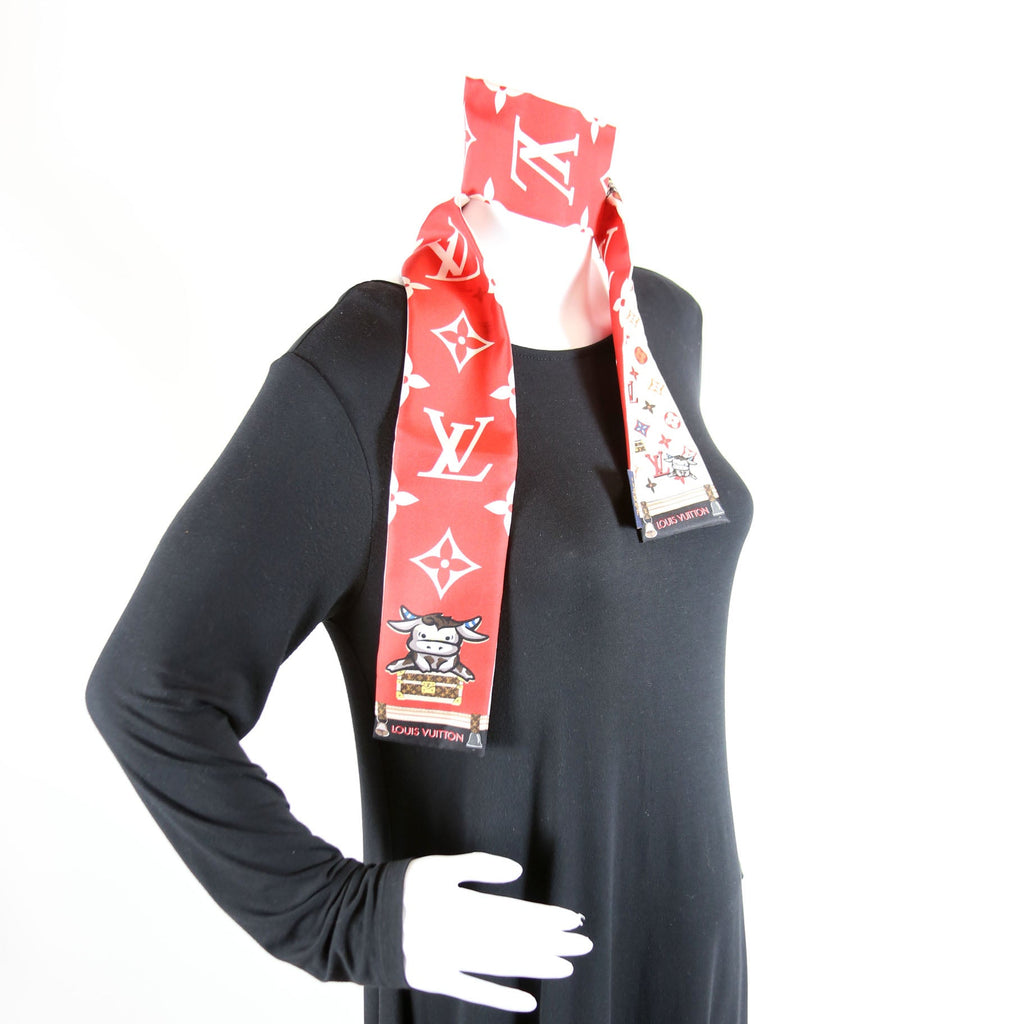 Rodeo Monogram Silk Bandeau Scarf Red