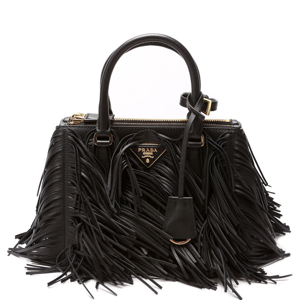 1BA896 Leather Fringe Galleria Small Black