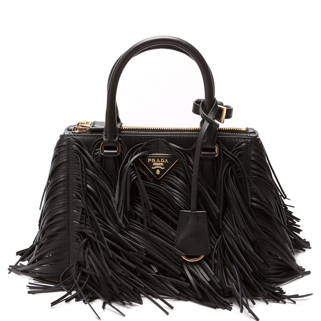 1BA896 Leather Fringe Galleria Small Black