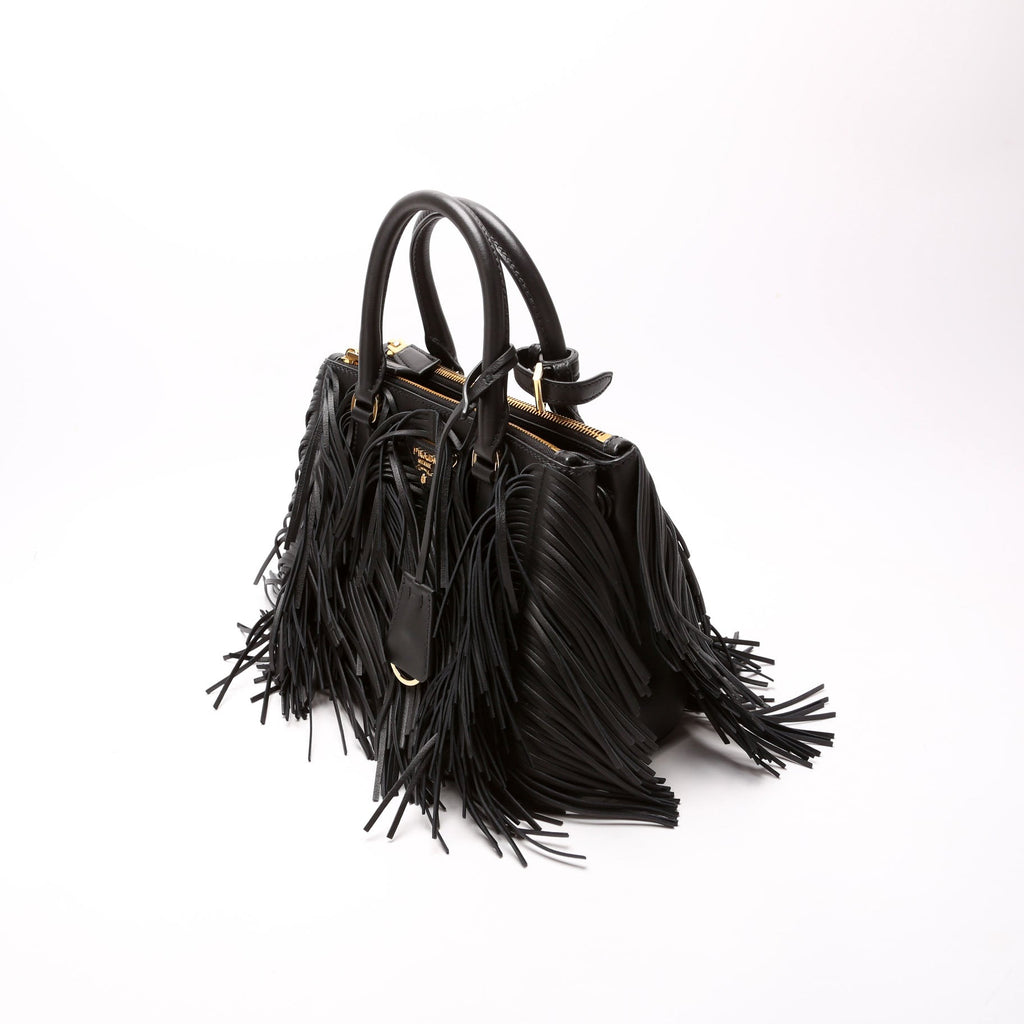 1BA896 Leather Fringe Galleria Small Black