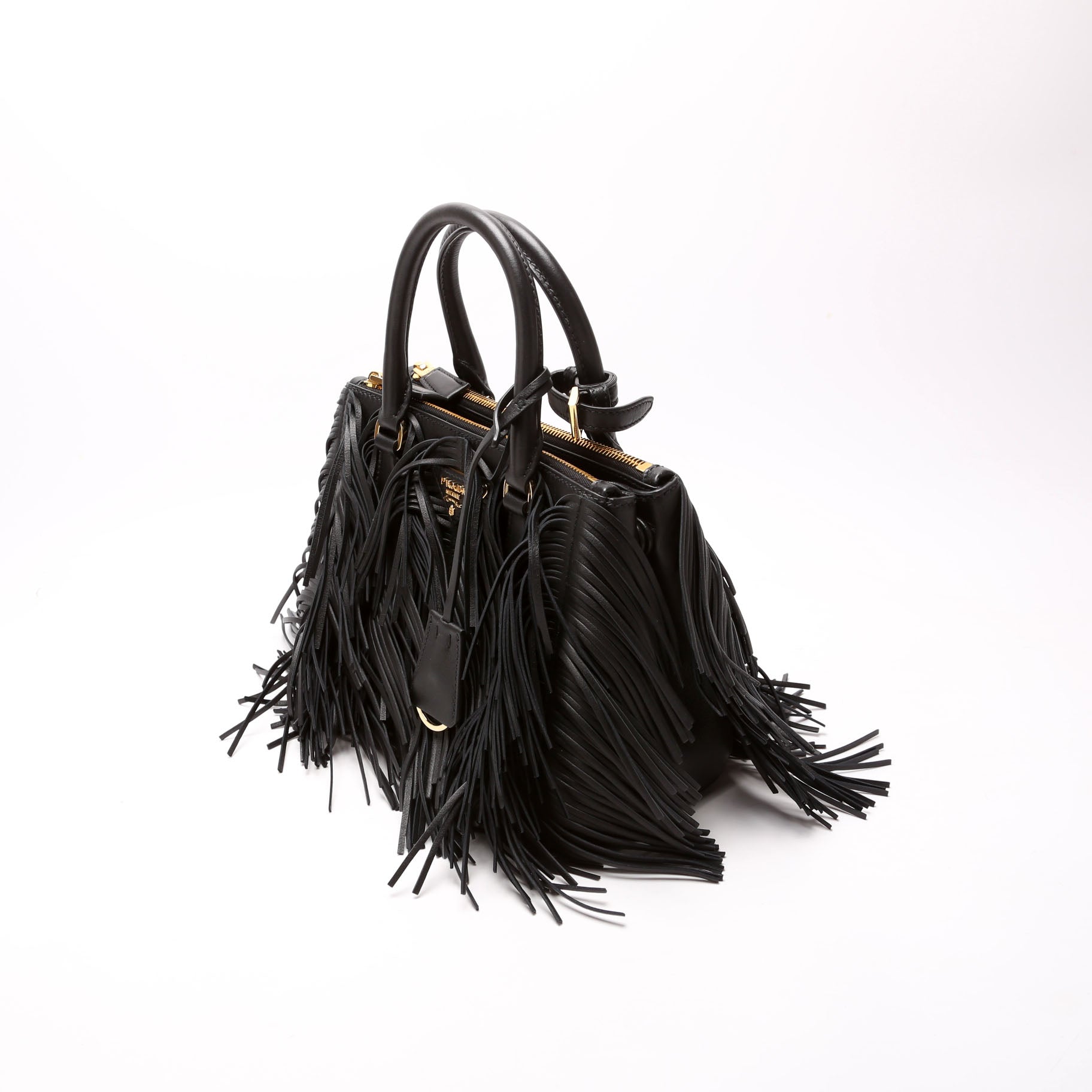 1BA896 Leather Fringe Galleria Small Black