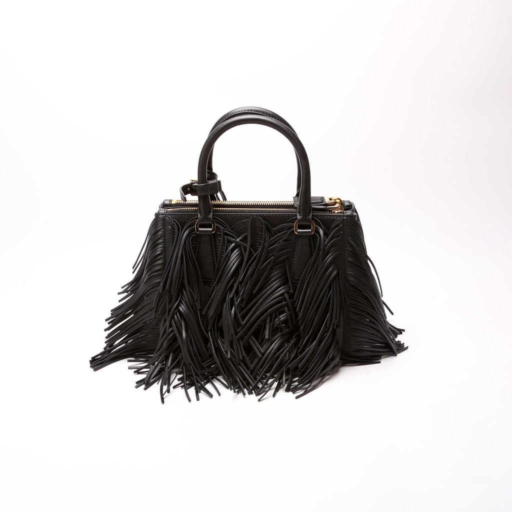 1BA896 Leather Fringe Galleria Small Black