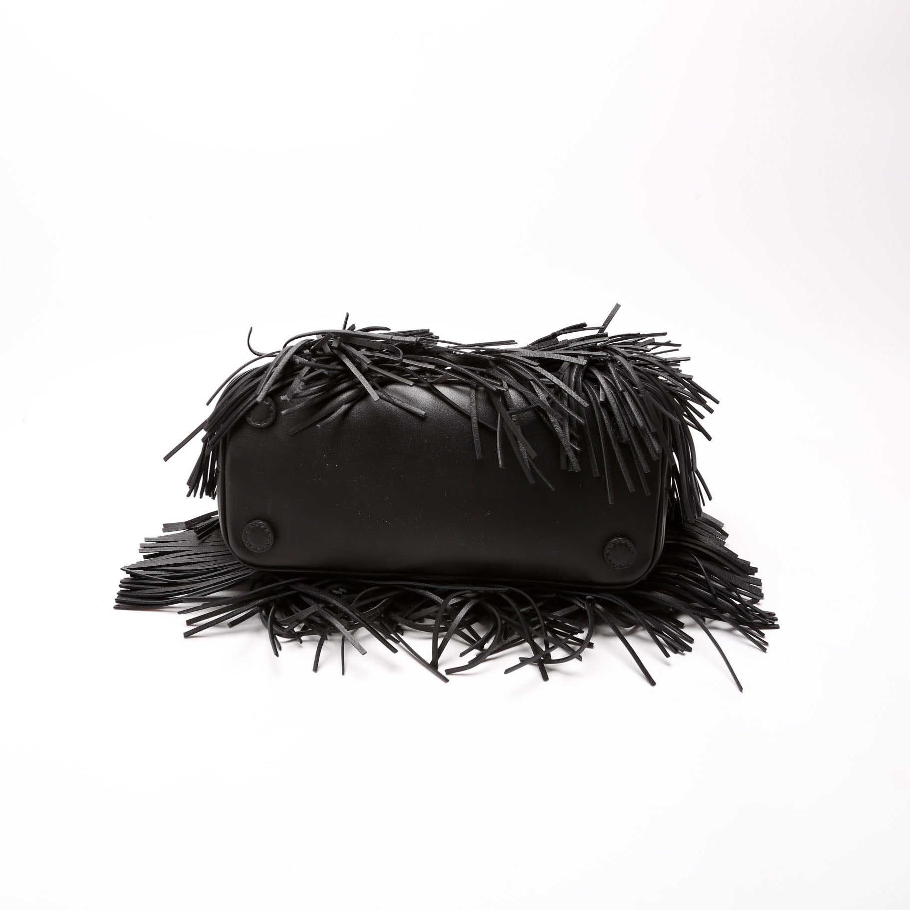 1BA896 Leather Fringe Galleria Small Black