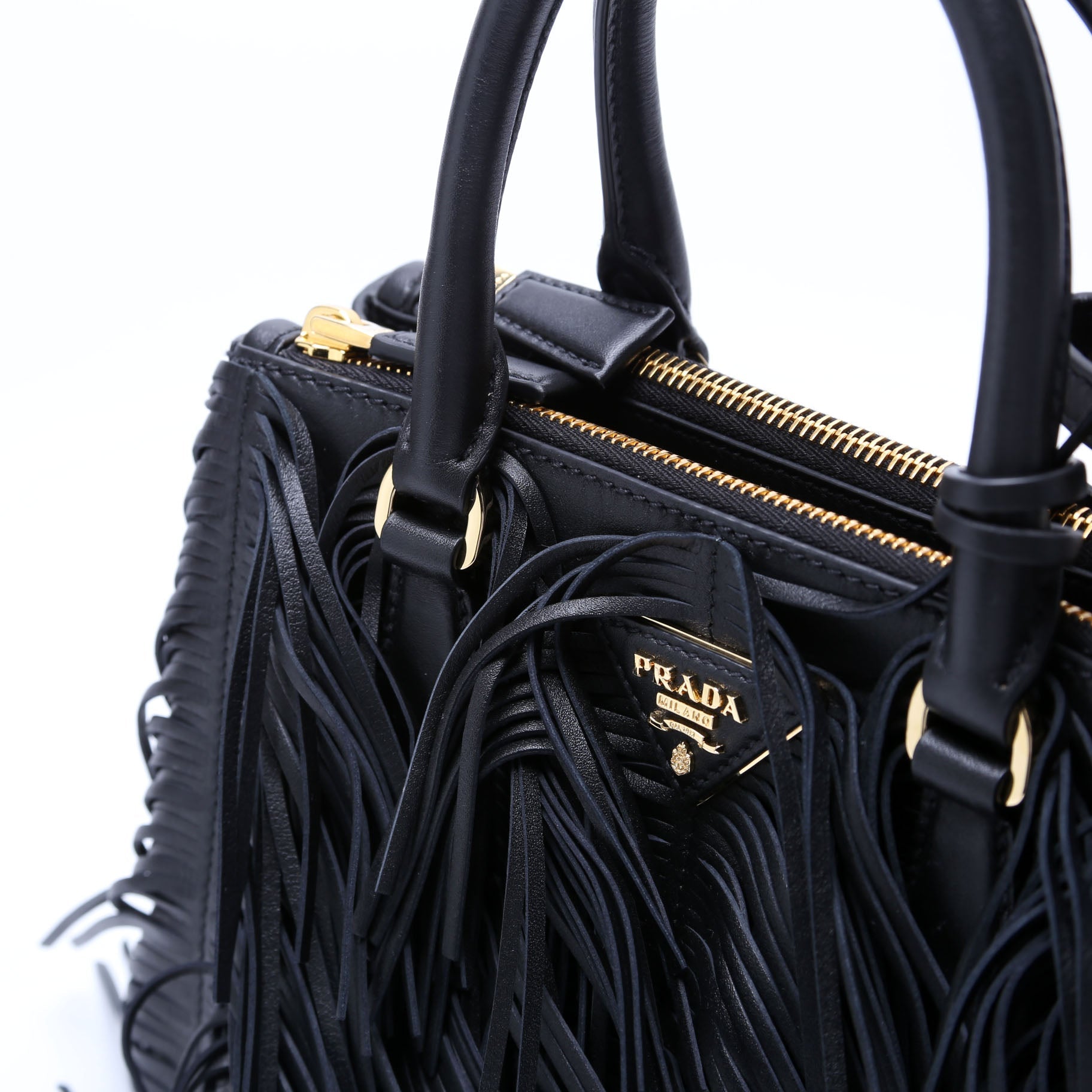 1BA896 Leather Fringe Galleria Small Black