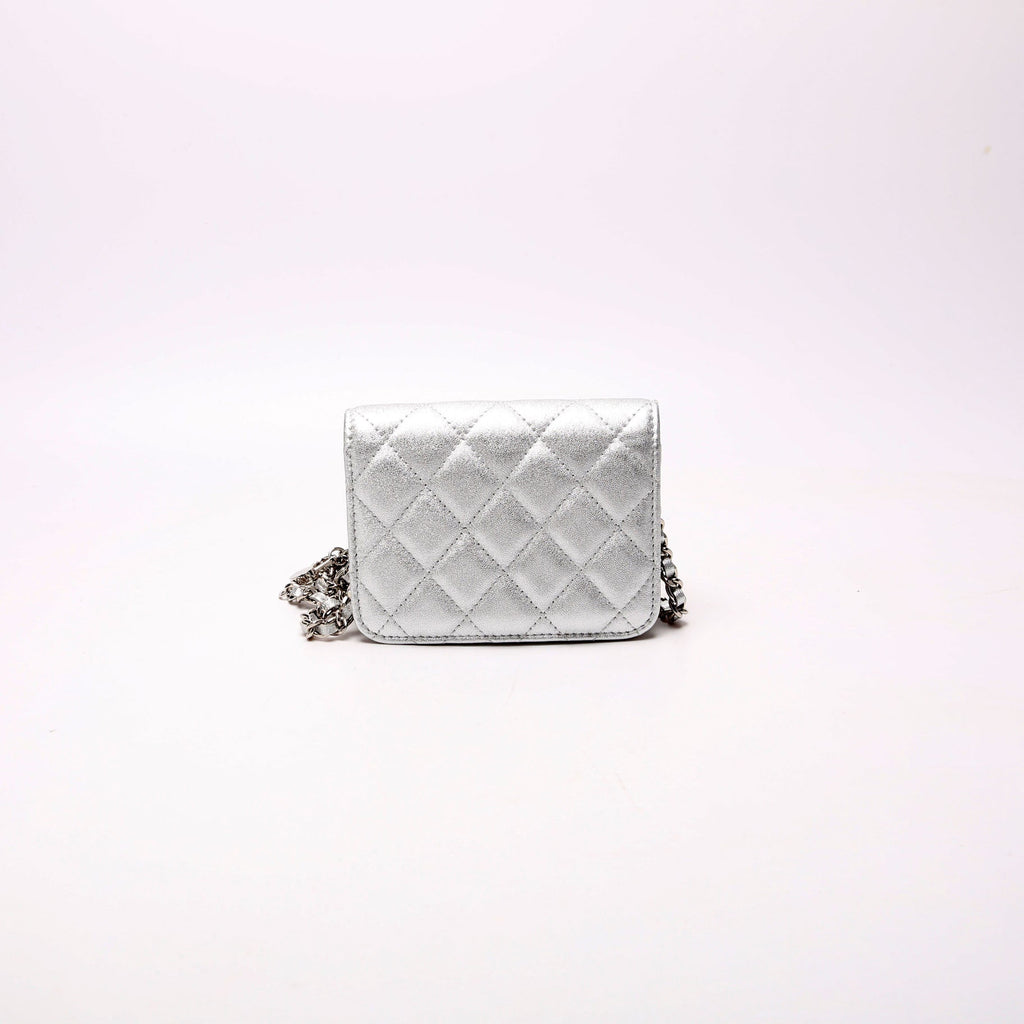 Star Flap Quilted Goatskin Belt Bag RFID Silver