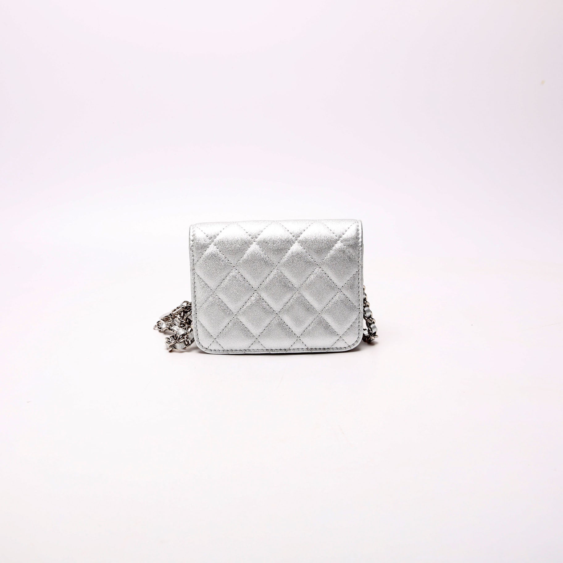 Star Flap Quilted Goatskin Belt Bag RFID Silver