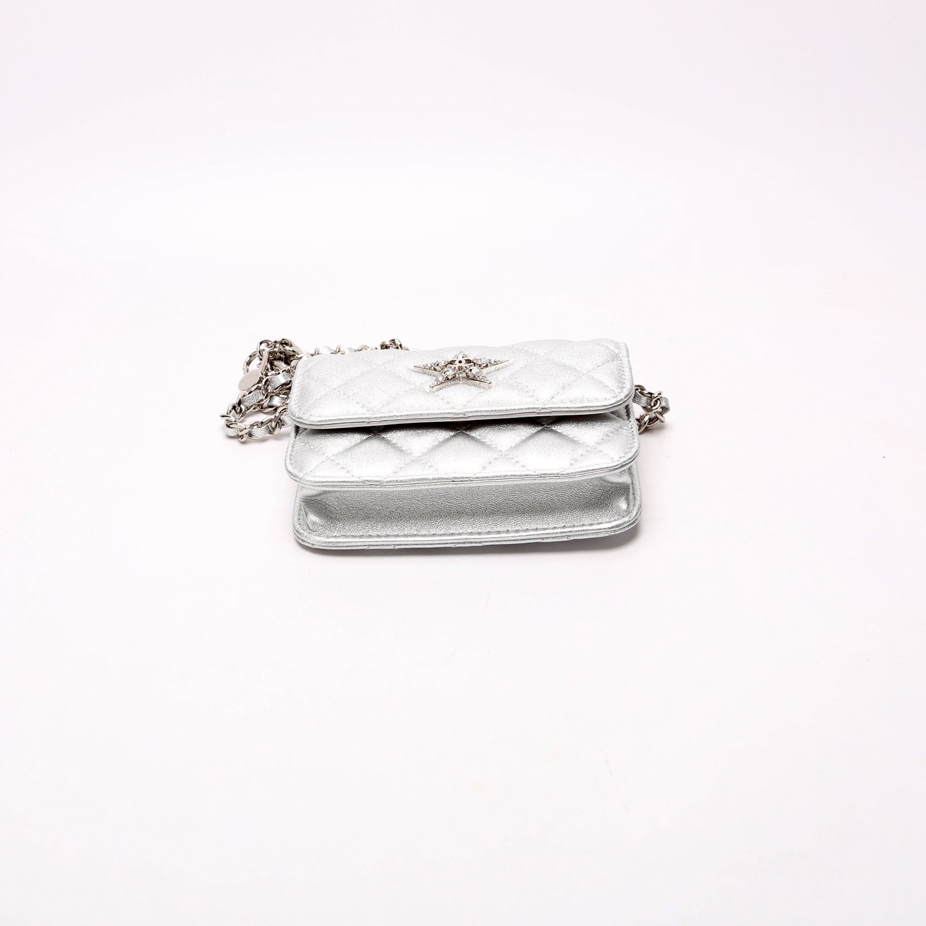 Star Flap Quilted Goatskin Belt Bag RFID Silver