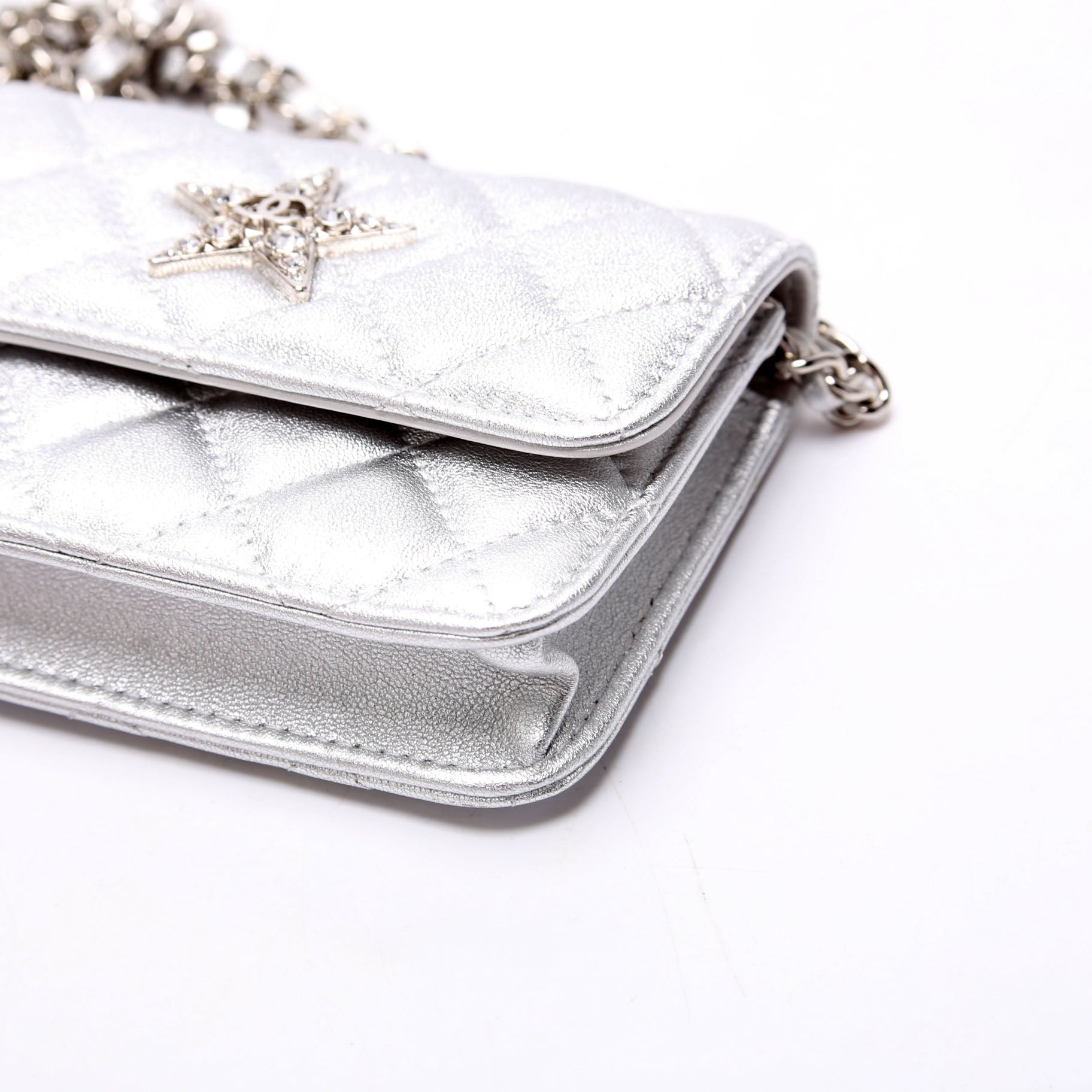 Star Flap Quilted Goatskin Belt Bag RFID Silver