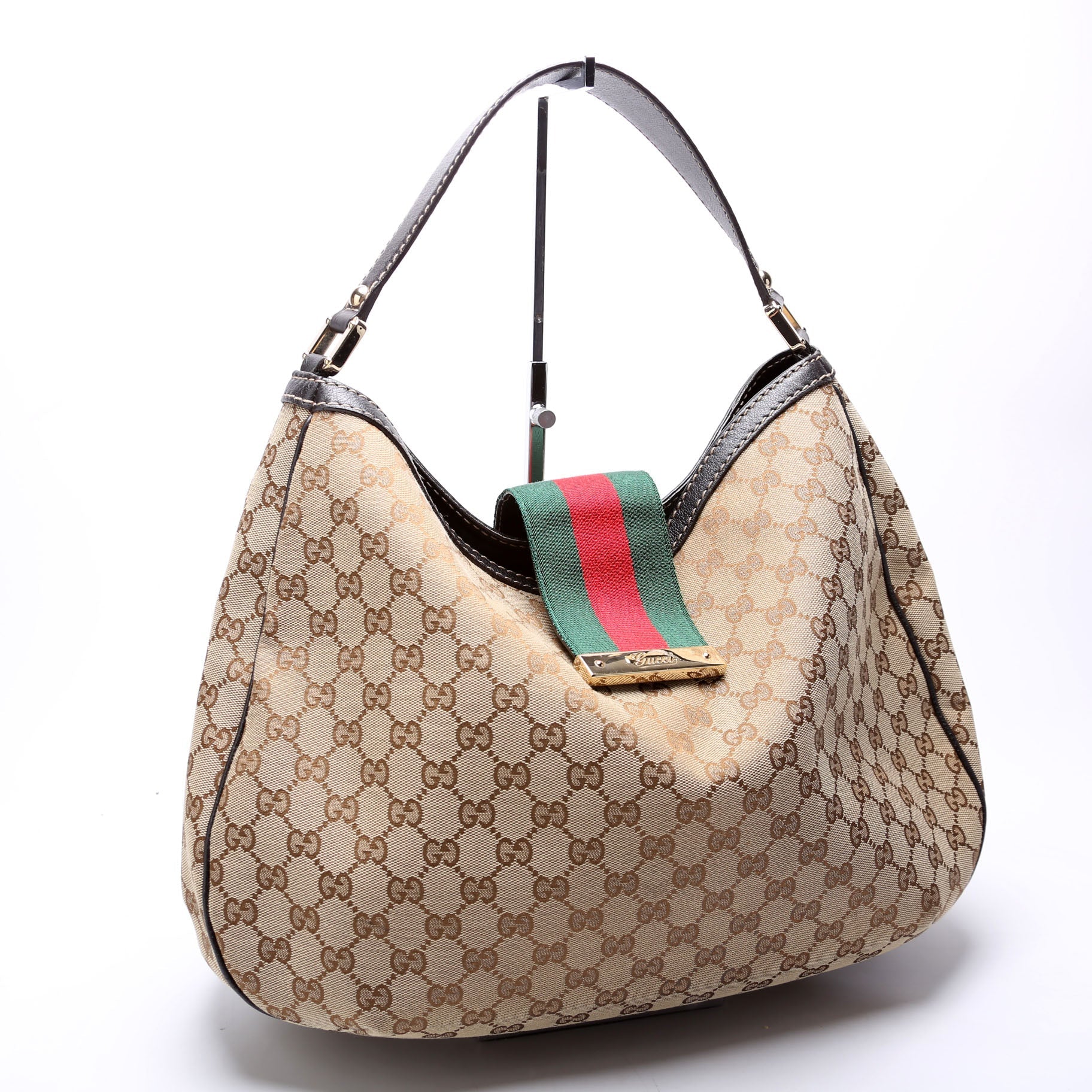 233604 GG Canvas New Ladies Web Large Hobo