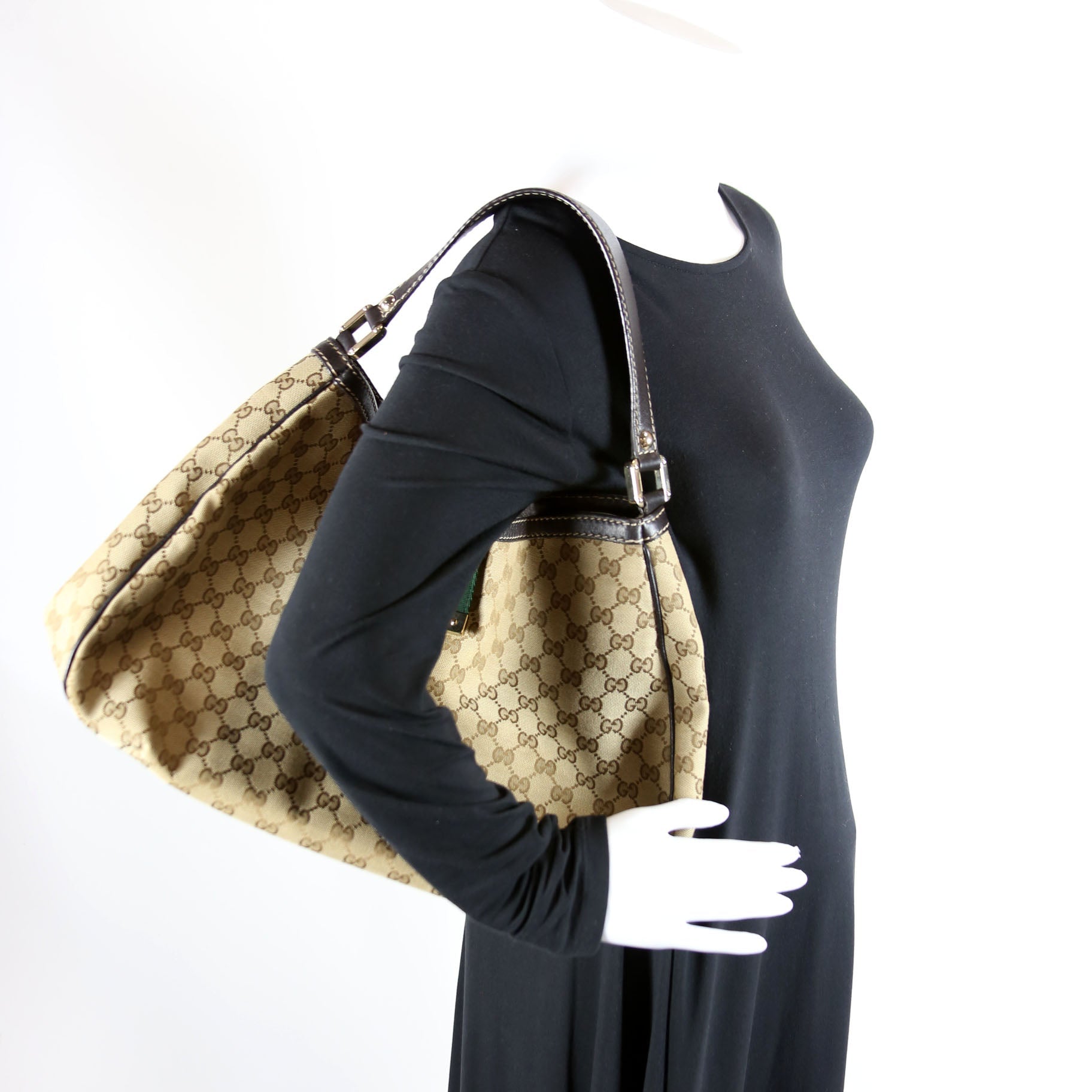 233604 GG Canvas New Ladies Web Large Hobo