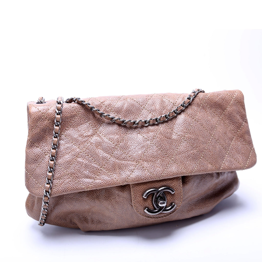 CC Quilted Caviar Medium Flap Bag Taupe