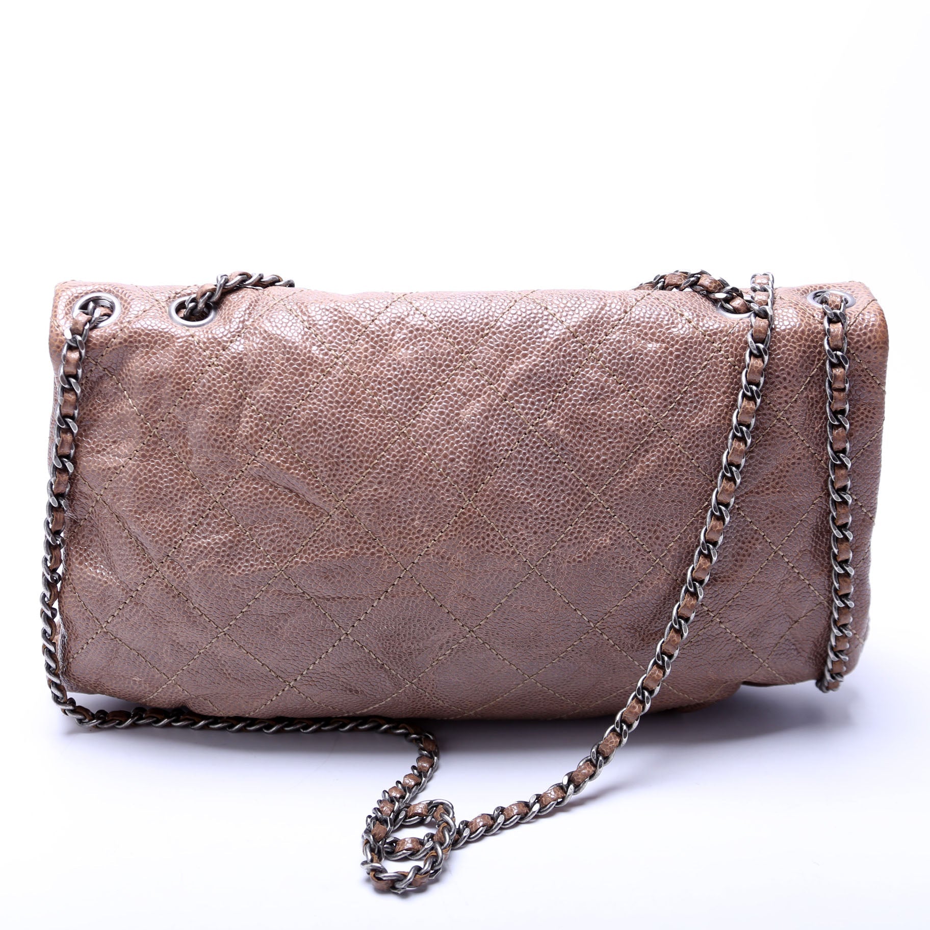 CC Quilted Caviar Medium Flap Bag Taupe