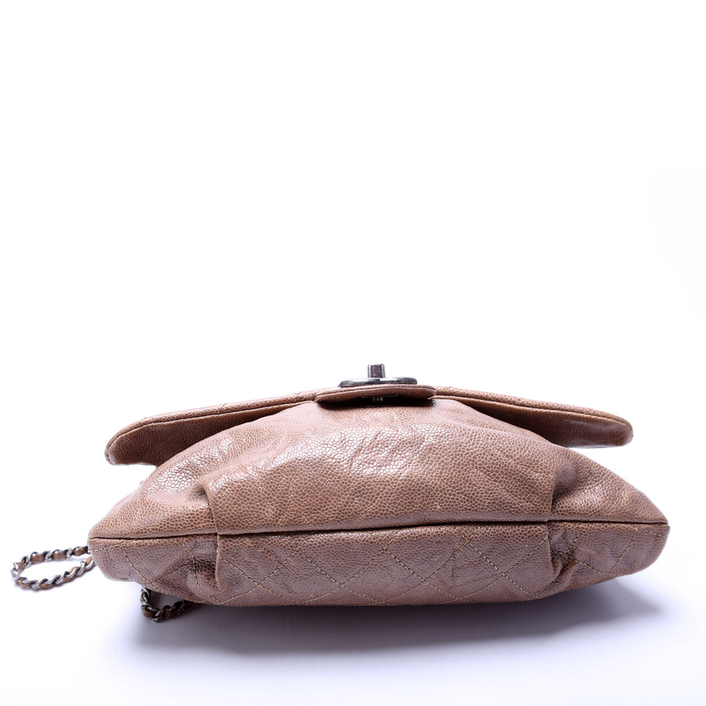 CC Quilted Caviar Medium Flap Bag Taupe