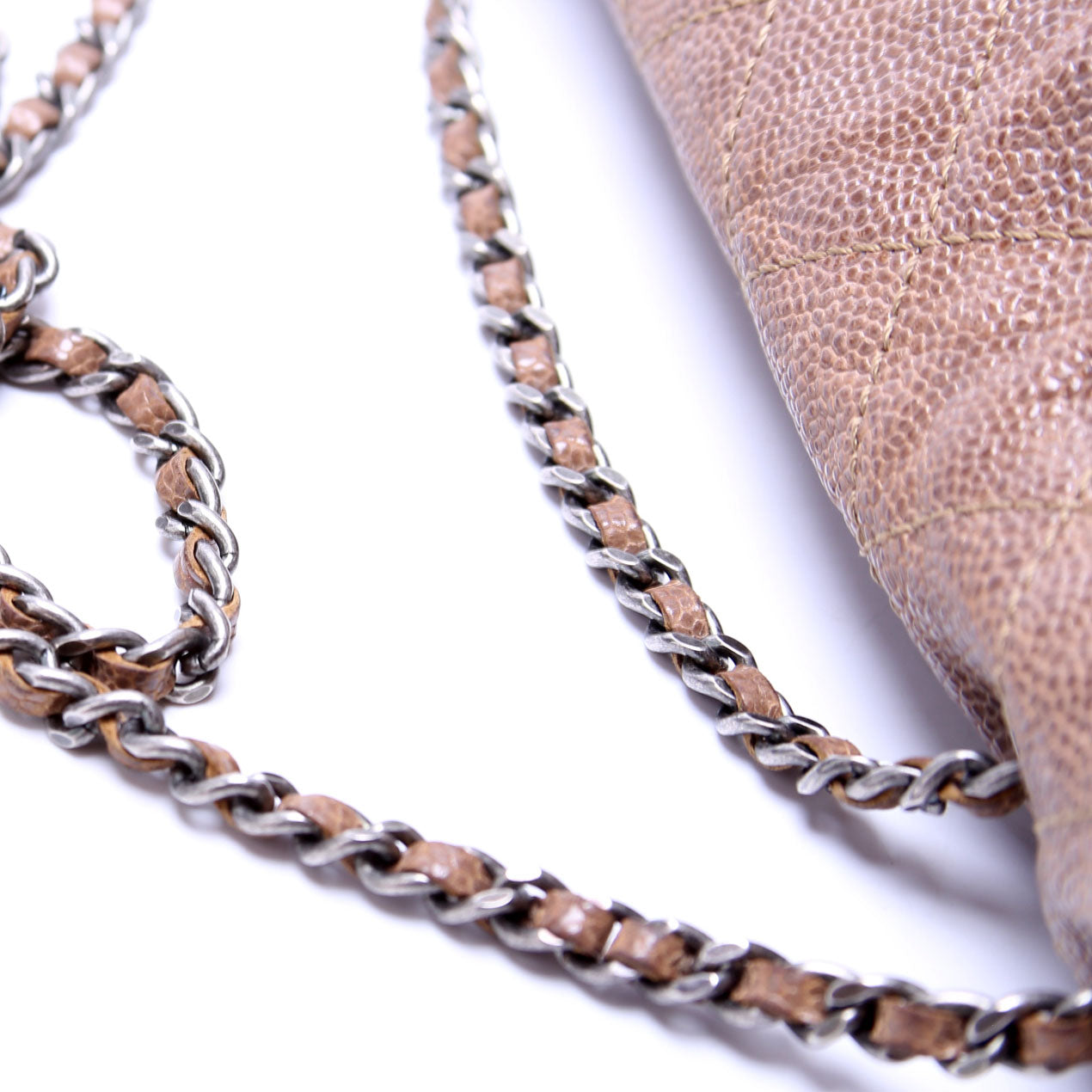 CC Quilted Caviar Medium Flap Bag Taupe