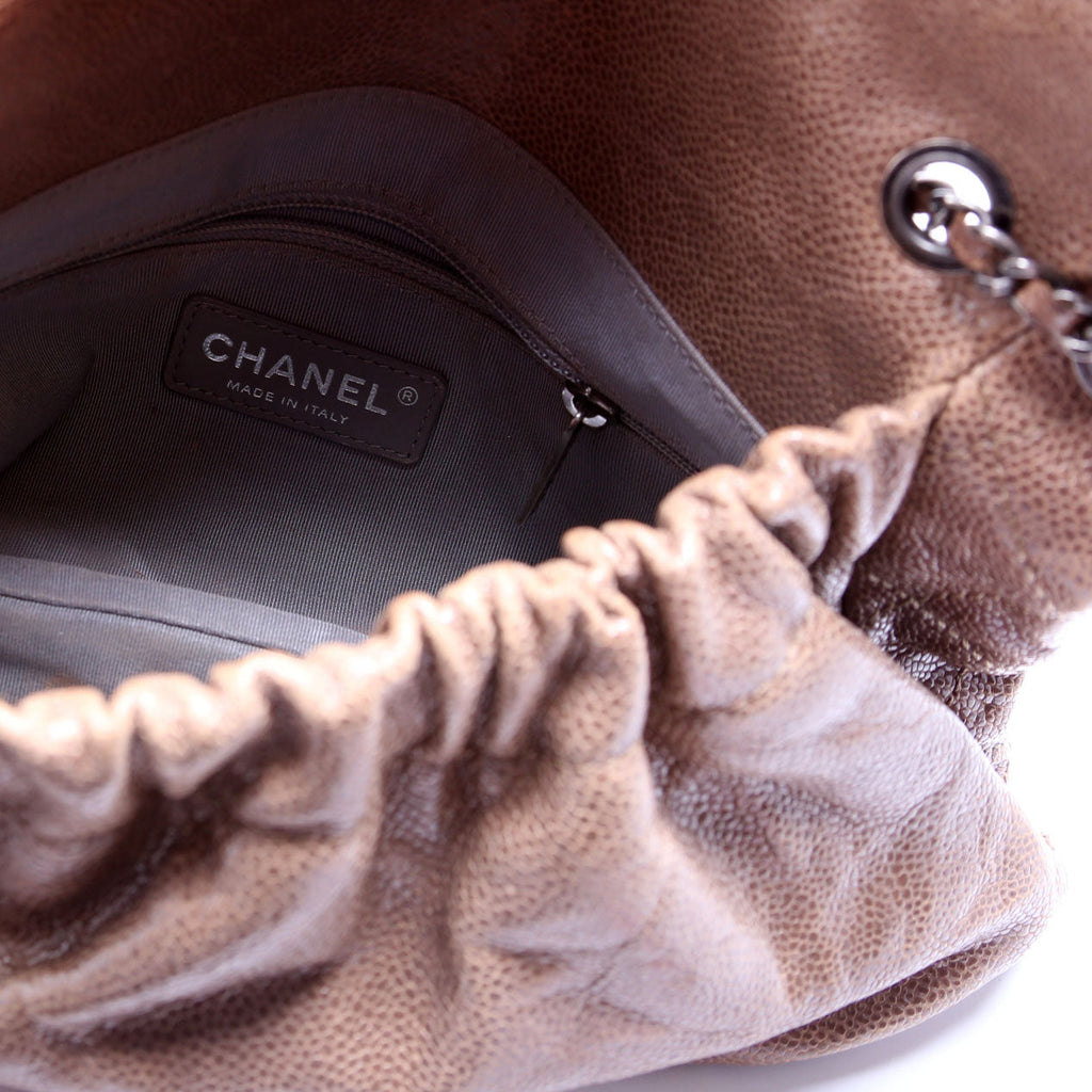 CC Quilted Caviar Medium Flap Bag Taupe