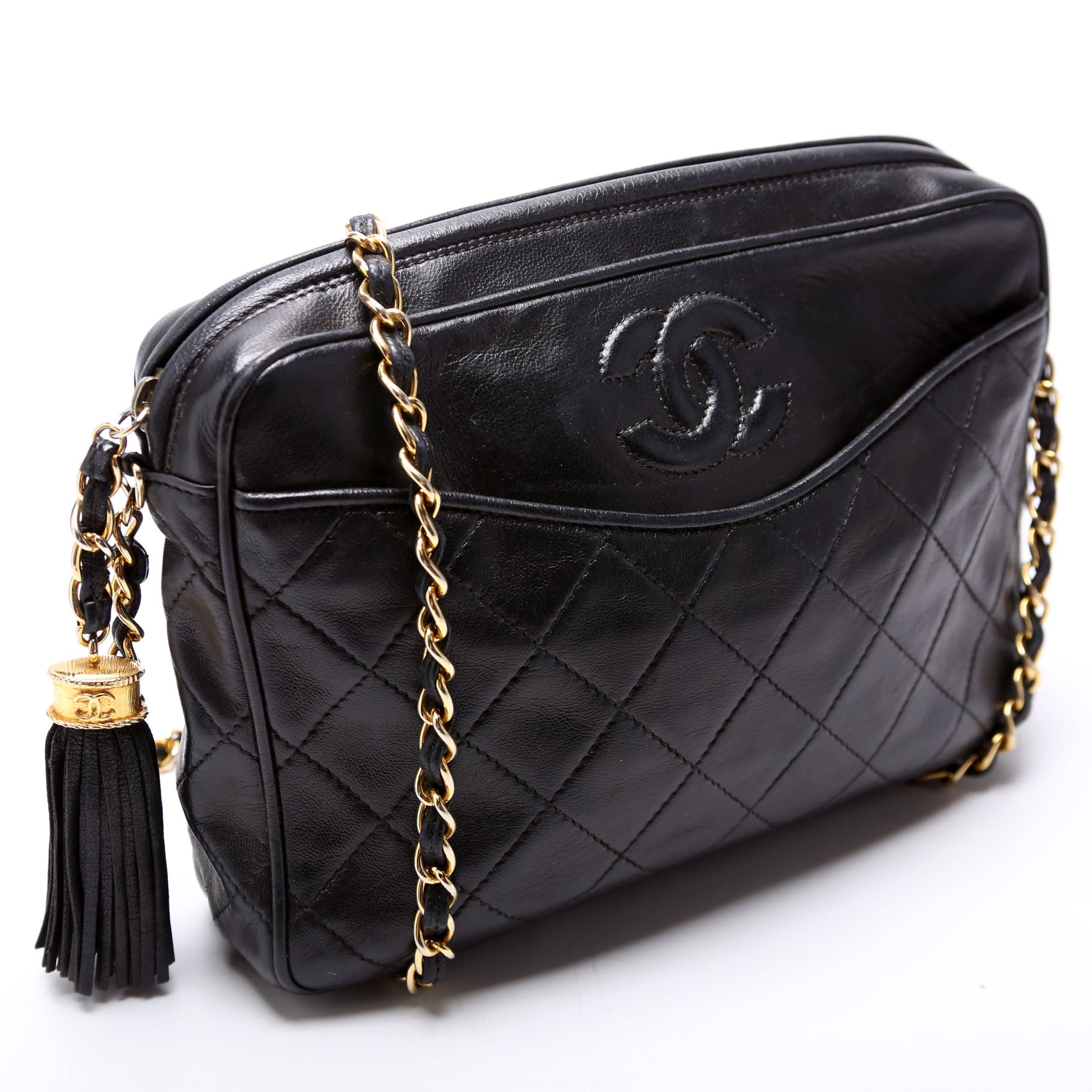 CC Front Pocket Tassel Camera Bag Vintage Black/Gold